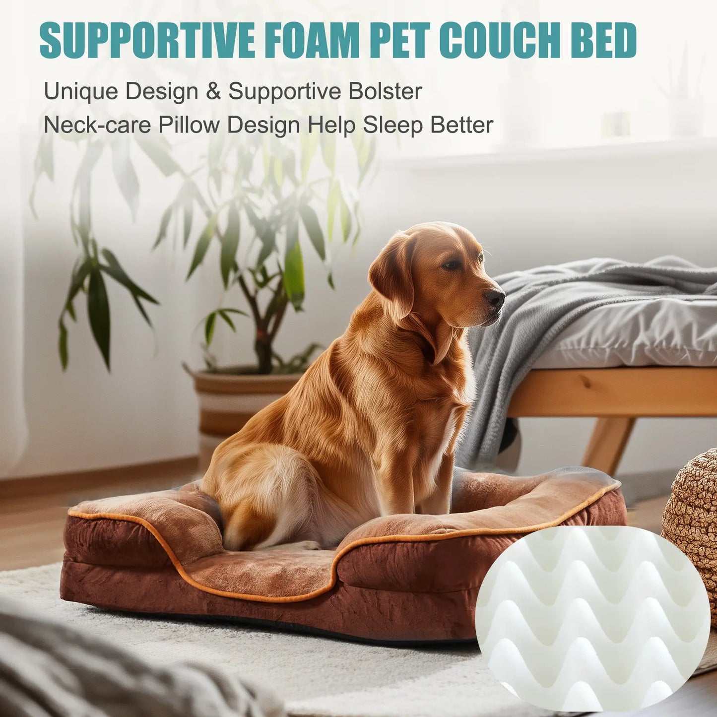 Orthopedic Memory Foam Dog Bed for Large Breeds - Cushioning, Firmness & Joint Relief Support, Washable Removable Cover, Non-Slip Base, Waterproof Pet Sofa Couch