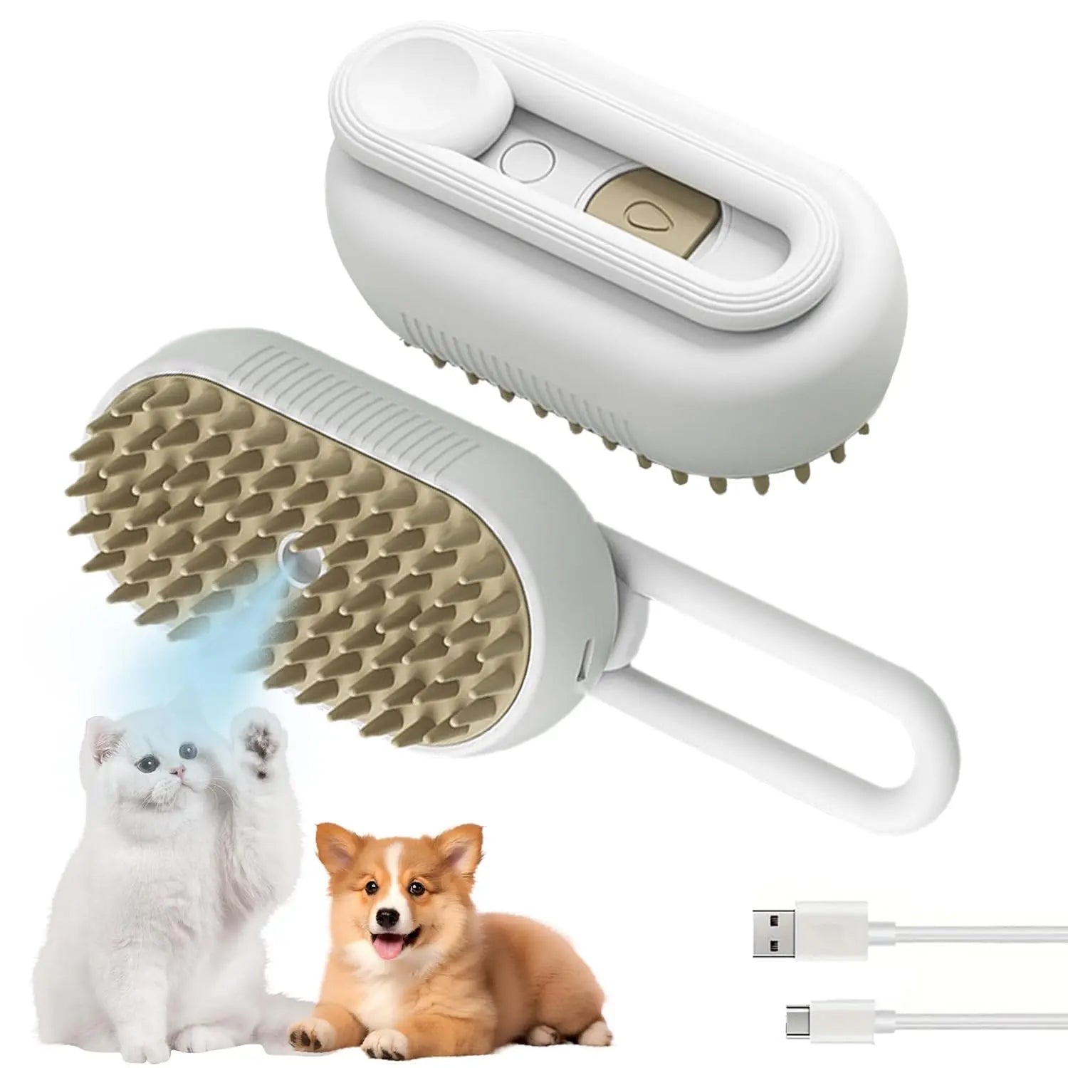 3-in-1 Pet Steam Brush and Grooming Comb for Cats and Dogs - Adjustable Hair Remover with Steamy Mist Technology