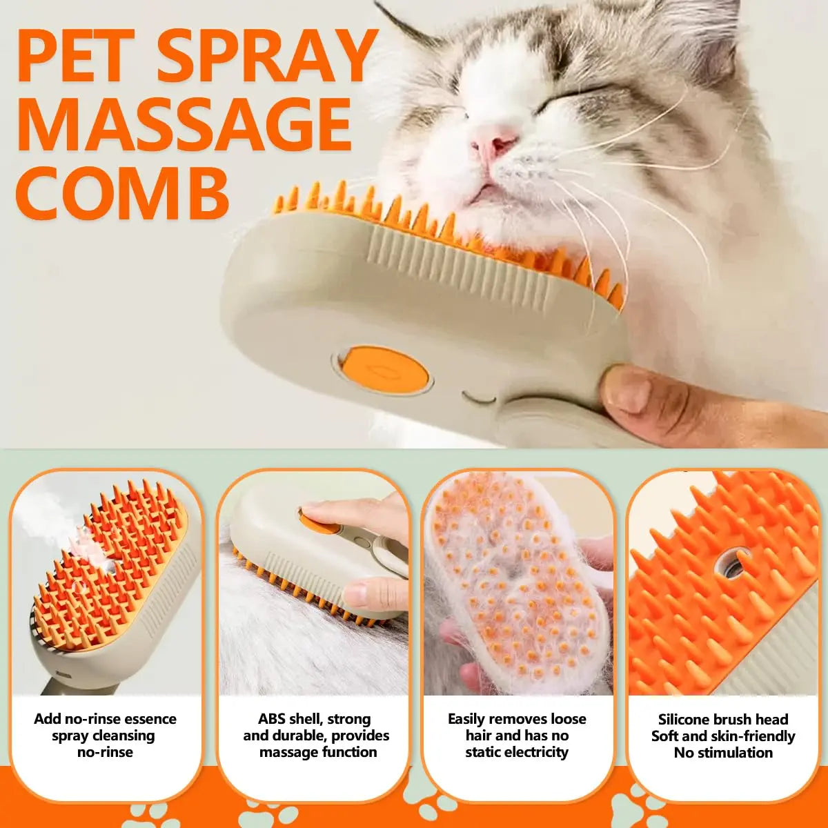 3-in-1 Pet Steam Brush and Grooming Comb for Cats and Dogs - Adjustable Hair Remover with Steamy Mist Technology