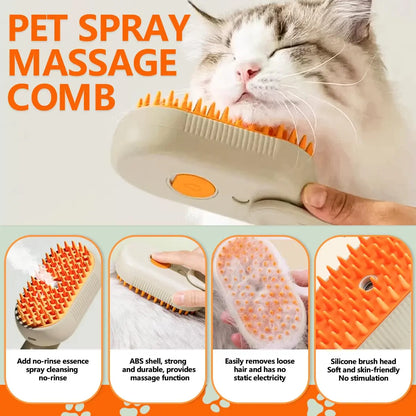 3-in-1 Pet Steam Brush and Grooming Comb for Cats and Dogs - Adjustable Hair Remover with Steamy Mist Technology