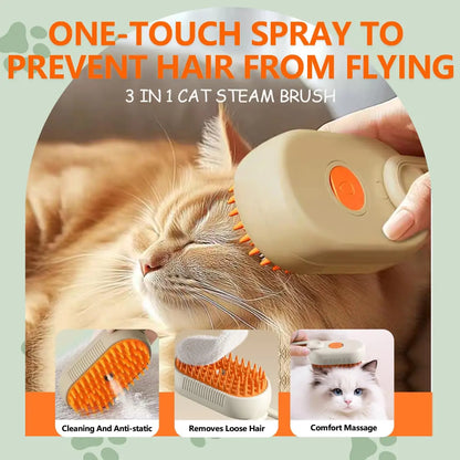 3-in-1 Pet Steam Brush and Grooming Comb for Cats and Dogs - Adjustable Hair Remover with Steamy Mist Technology