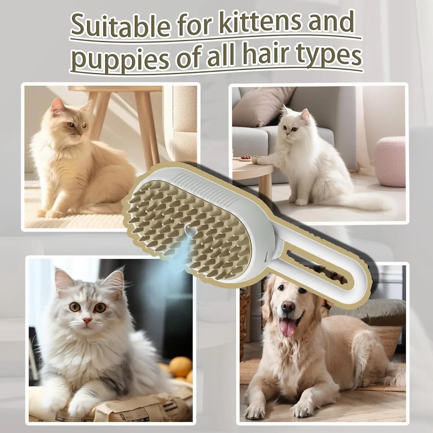 3-in-1 Pet Steam Brush and Grooming Comb for Cats and Dogs - Adjustable Hair Remover with Steamy Mist Technology