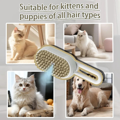 3-in-1 Pet Steam Brush and Grooming Comb for Cats and Dogs - Adjustable Hair Remover with Steamy Mist Technology