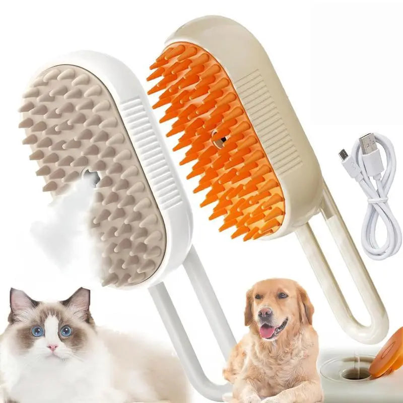 3-in-1 Pet Steam Brush and Grooming Comb for Cats and Dogs - Adjustable Hair Remover with Steamy Mist Technology