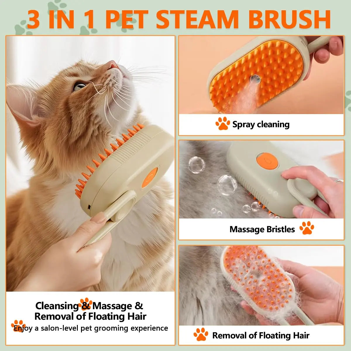 3-in-1 Pet Steam Brush and Grooming Comb for Cats and Dogs - Adjustable Hair Remover with Steamy Mist Technology
